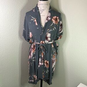 VICI Floral Dusty Blue Kimono Wrap Mini Dress